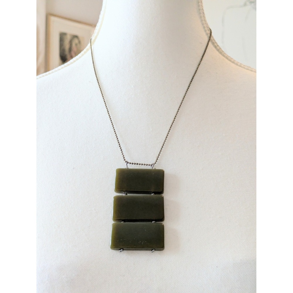 Horizontal Slab Pendant Necklace In Dark Forest Green Panels Abstract Geometric